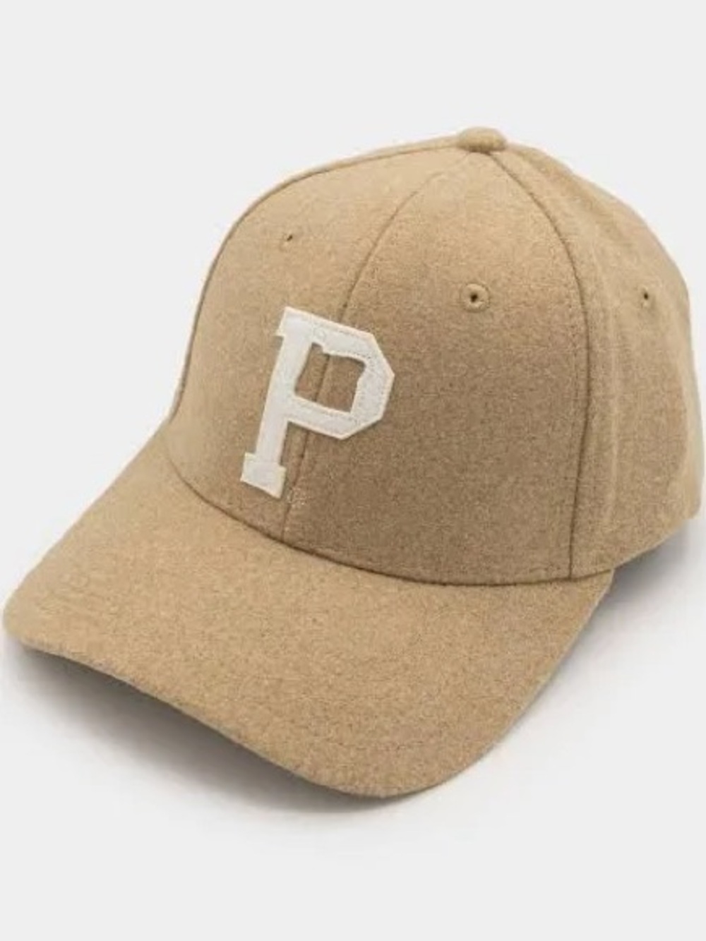Portland Gear | Unisex Tan Wool Blend Core ‘P’ Baseball Cap Hat White 'P' Patch